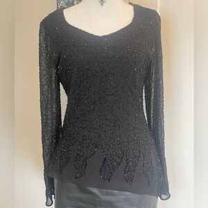 black beaded vintage  jkara asymmetrical blouse